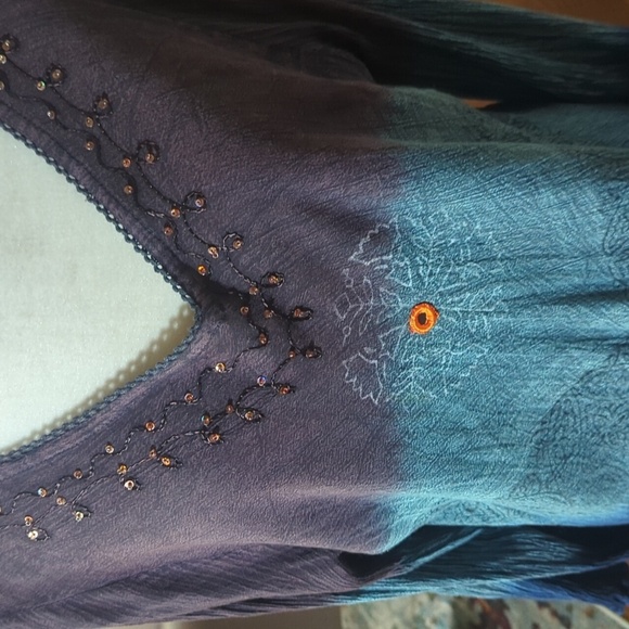 Greater Good Whimsigoth Blue/Purple Flowy Rayon V-Neck Tunic  Plus Size 1x/2x - Picture 4 of 12